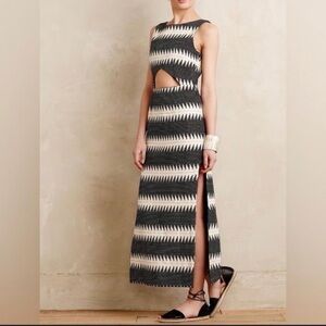 Mara Hoffman Black and Cream Striped Cutout Maxi Dress